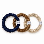 Canyon Scrunchies, navy, gold and champagne skinny scrunchies by Pearls Studios