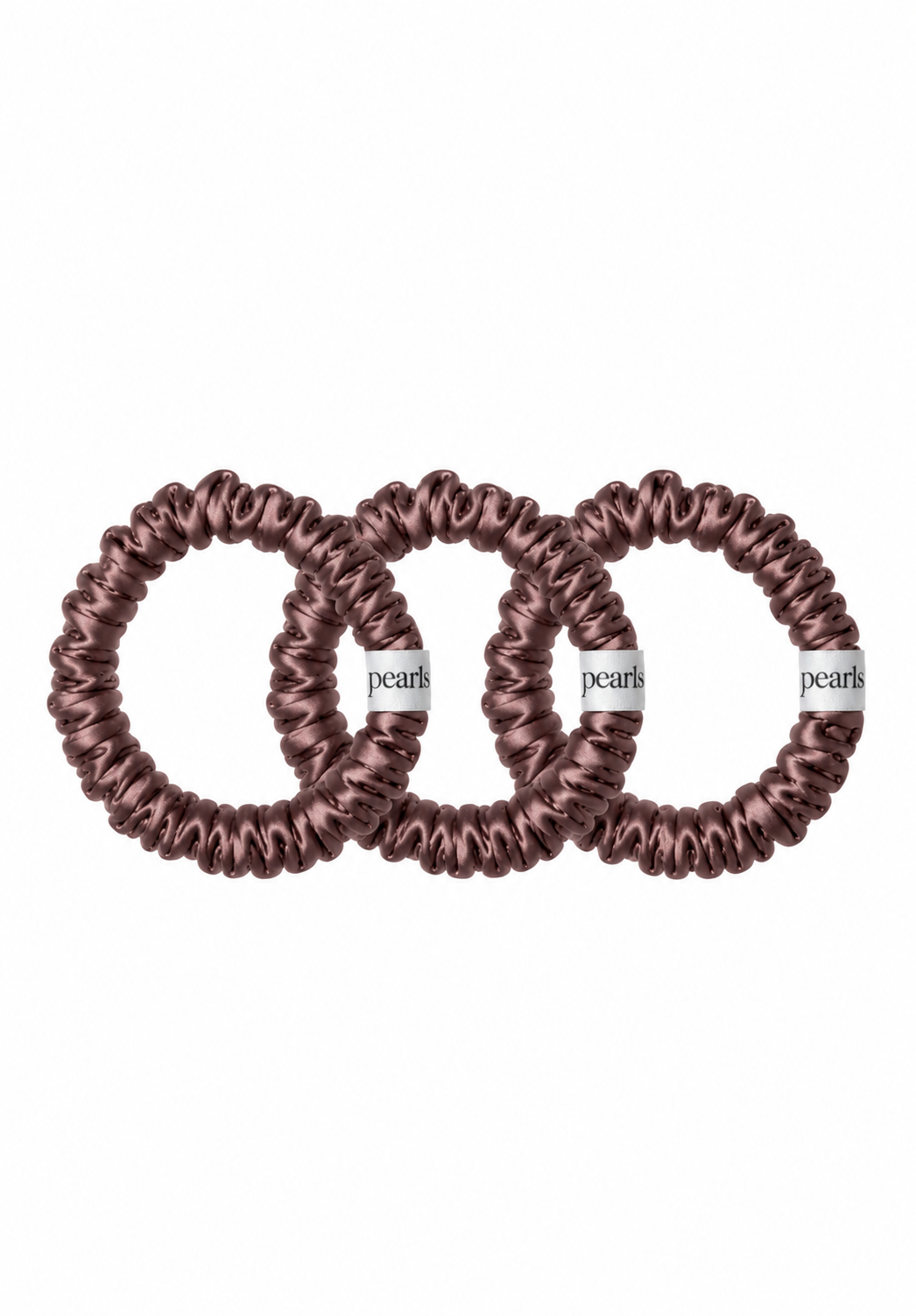 Merlot Scrunchies, three mauve satin skinny scrunchies by Pearls Studios
