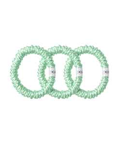 Mint silk scrunchies, set of three by Pearls Studios
