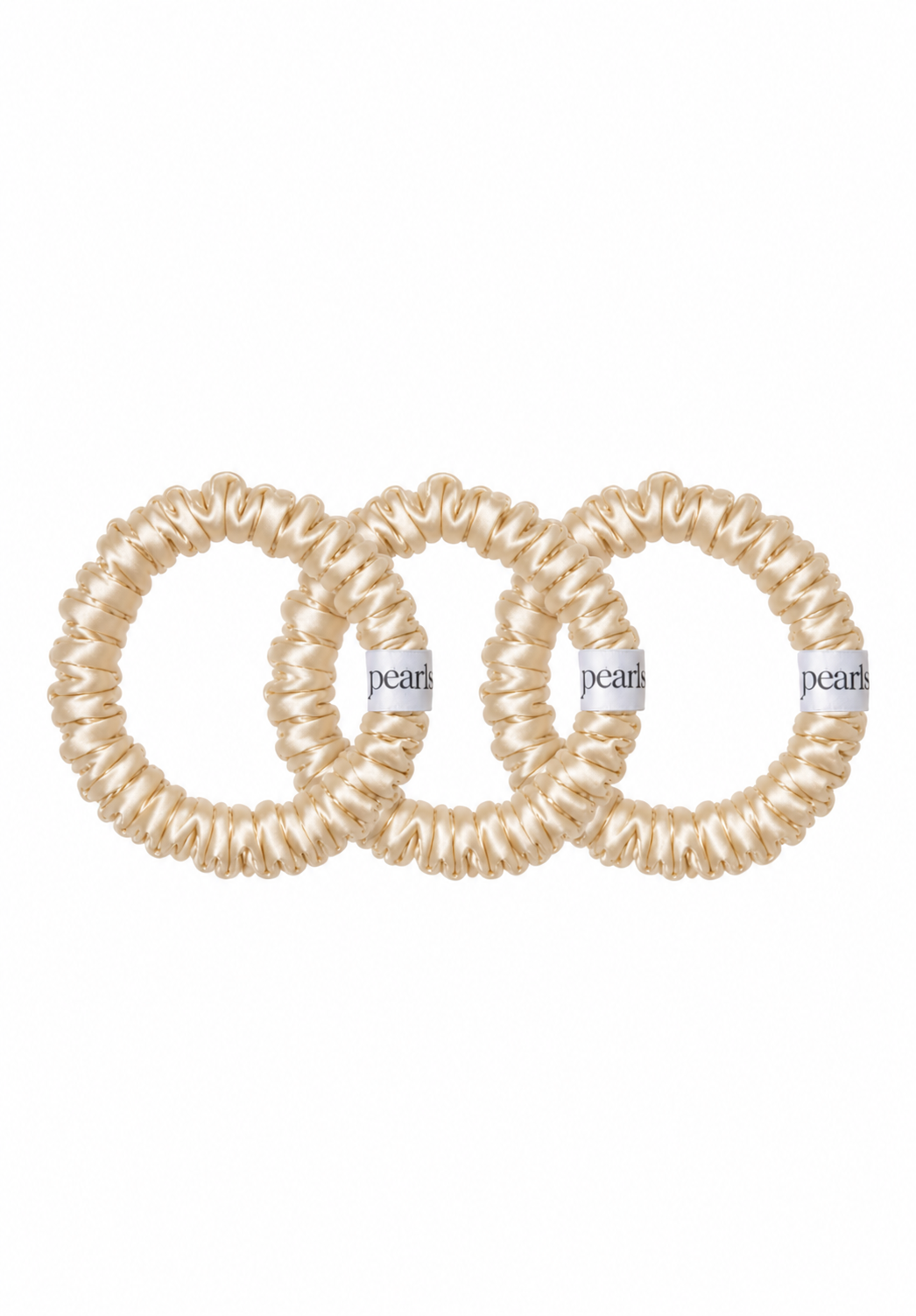 Moonstone Scrunchies, three champagne satin skinny scrunchies by Pearls Studios