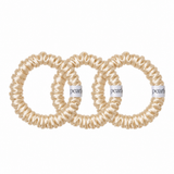 Moonstone Scrunchies, three champagne satin skinny scrunchies by Pearls Studios