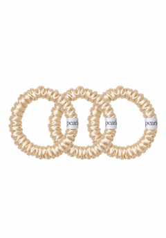 Moonstone Scrunchies, three champagne satin skinny scrunchies by Pearls Studios