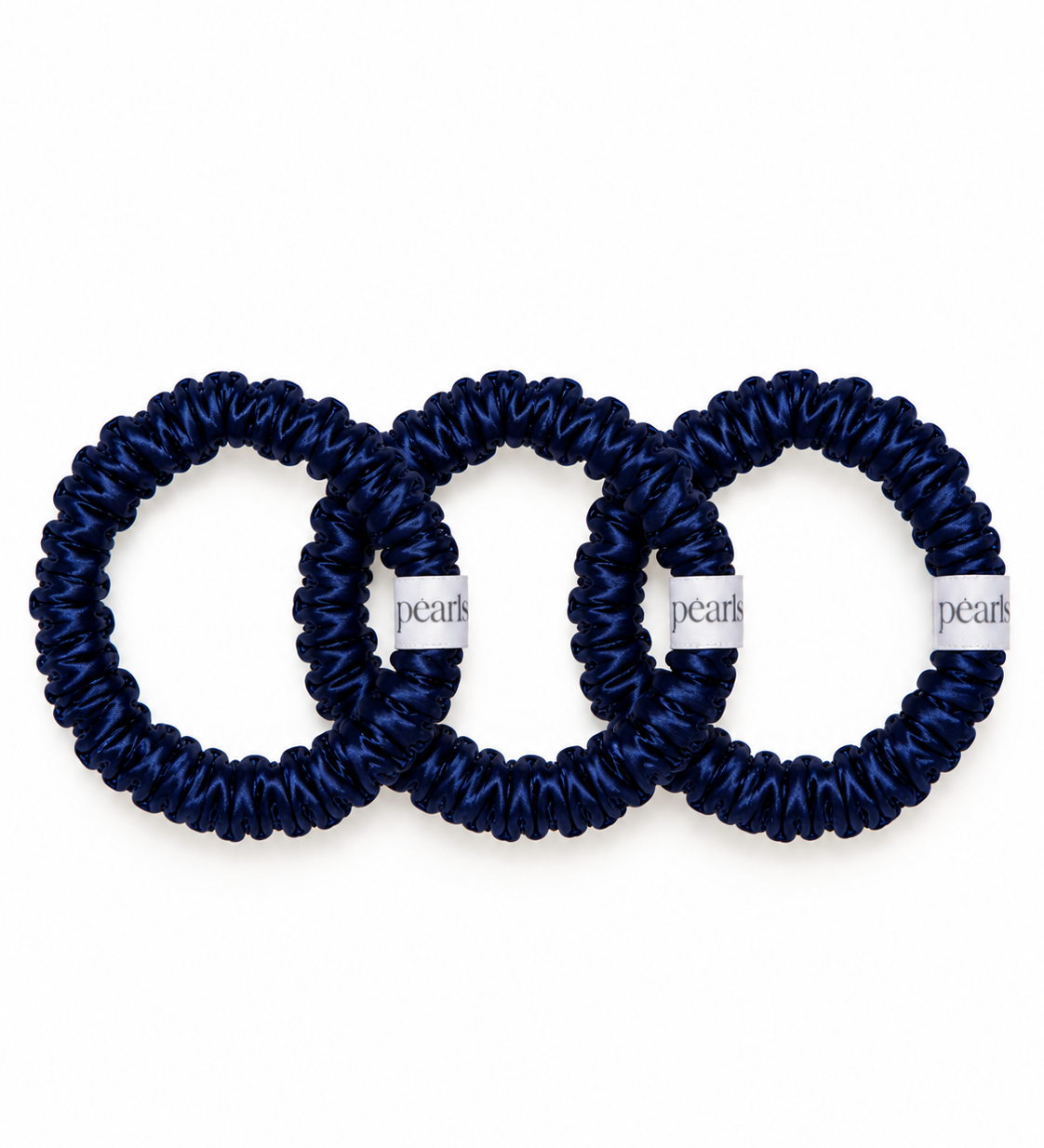 Twilight Scrunchies, three navy satin skinny scrunchies by Pearls Studios