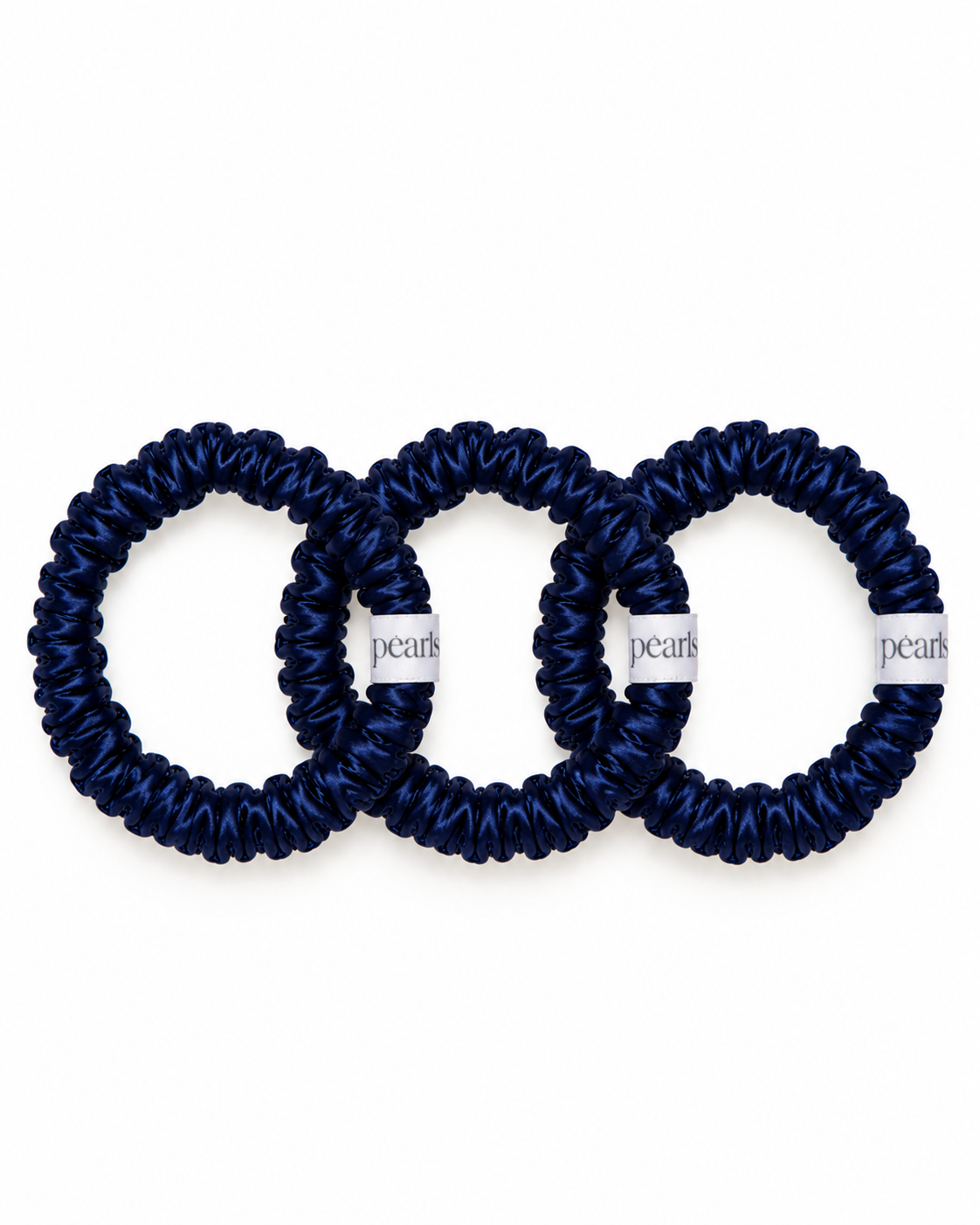 Twilight Scrunchies, three navy satin skinny scrunchies by Pearls Studios